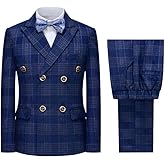 Boys Suits Plaid Double Breasted Kids Tuxedo Blazer Jacket Pants Vest Wedding