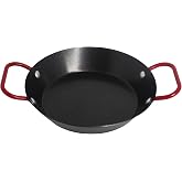 IMUSA USA 6" Carbon Steel Coated Nonstick Paella Pan Handles, Black, Red Hanldes