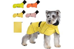 AIMYDOG Dog Raincoat, Waterproof Dog Rain Jacket with Calming Hood, Adjustable Lightweight Dog Rain Coat with Zipper Leash Hole and Reflective Strip for Small Medium Dogs Puppies(Yellow, M)
