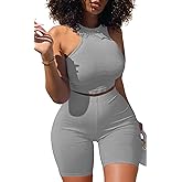 GOBLES Women's Sexy 2 Piece Outfits Sleeveless Crop Top With Shorts Jumpsuits