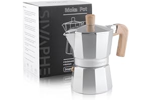 Sivaphe Aluminum Moka Pot 3 Espresso Cups, Percolator Espresso and Coffee Maker, Portable Stovetop Italian and Cuban Café Brewer for Home and Camping Sliver