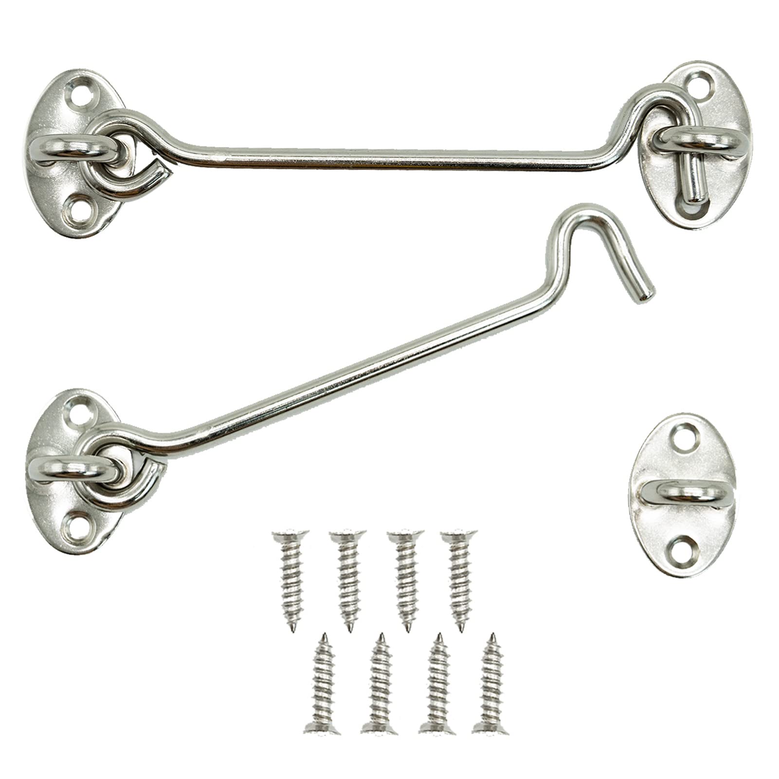 2 Pcs Stainless Steel Cabin Gate Lock, Barn Door Swivel Window Hook Lock with Mounting Screws for Shed or Garage Door (6 Inch)