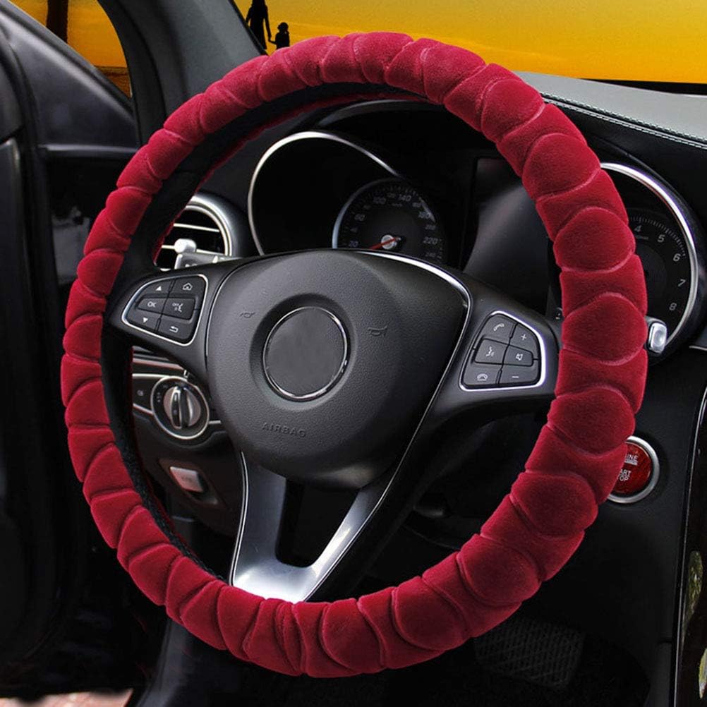 Steering Wheel Cover Faux Fur Winter Warm Steering Wheel Wrap Fits Most Car 37cm 38cm Size Interior Accessories Red