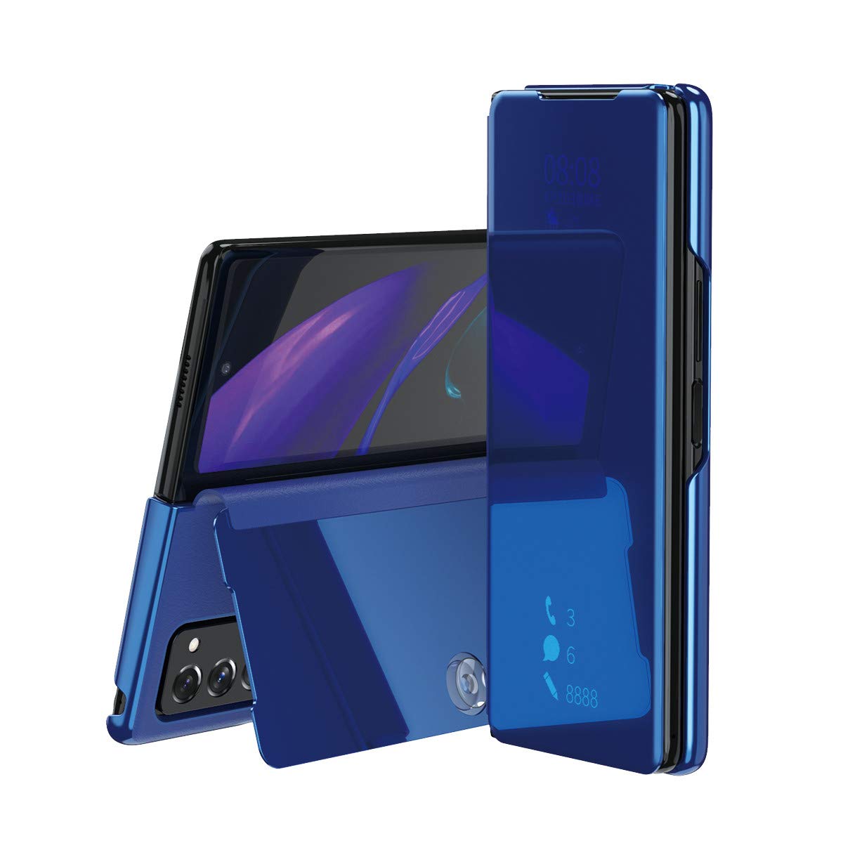 FTRONGRT Case for Samsung Galaxy Z Fold 2，Mirrored flip smart translucent case with automatic switch for Samsung Galaxy Z Fold 2-Blue