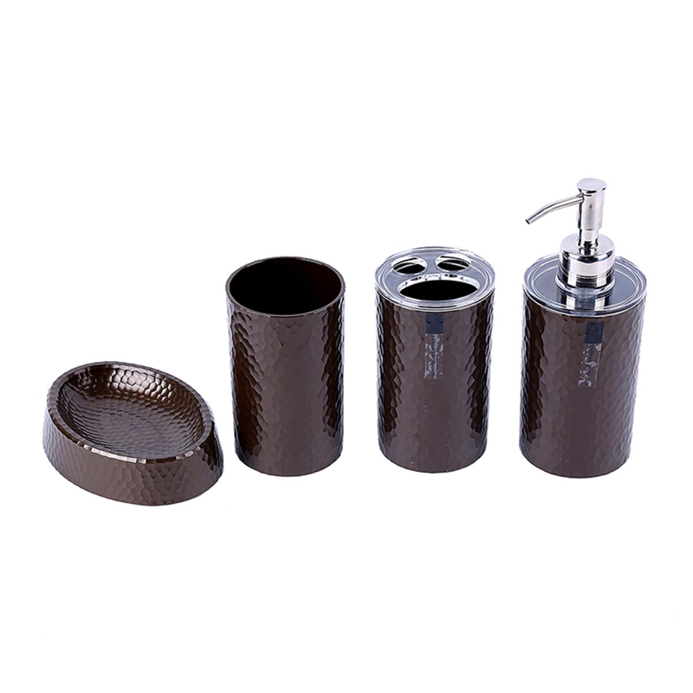 London Boutique 4 Pieces Bathroom Accessory Set Soap Dispenser Toothbrush Holder Tumbler Soap Dish White Black Brown (Brown)