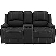 Camper Comfort 67" Wall Hugger Reclining | RV Theater Seats | Double Recliner RV Sofa & Console | RV Couch | RV Theater Seating | RV Furniture (Powered, Black with White Stitching)