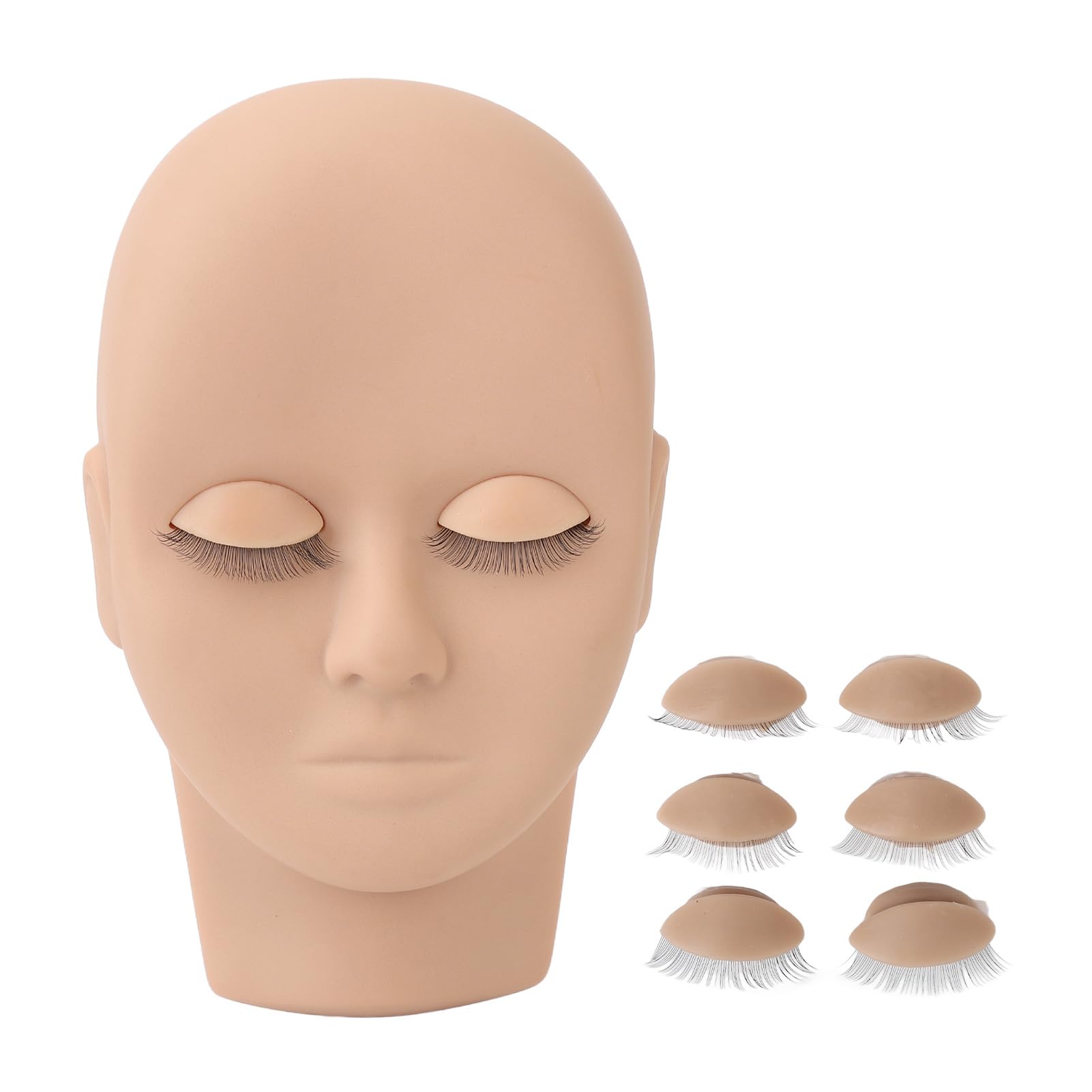 Lash Mannequin Head Lash Practice Kit Makeup Eyelash Extension Practice Doll Head with 3 Pairs Removable Eyelids Double Layer Lashes Replaced Eyelids Training Mannequin Head