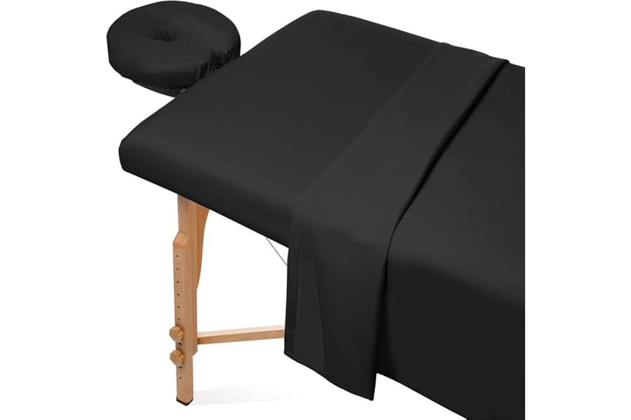 Saloniture 3-Piece Microfiber Massage Table Sheet Set – Premium Facial Bed Cover – Includes Flat and Fitted Sheets with Face Cradle Cover – Black