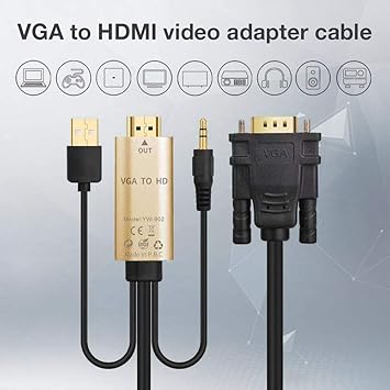 hifuture - Cable Adaptador de VGA a HDMI (1080p, 180 cm, con ...