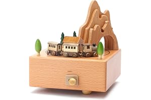 Wooden Music Box, Wind Up Cartoon Musical Boxes, Kids Entertainment Toys with Elegant Music, Lovely Crib Ornaments for Childr