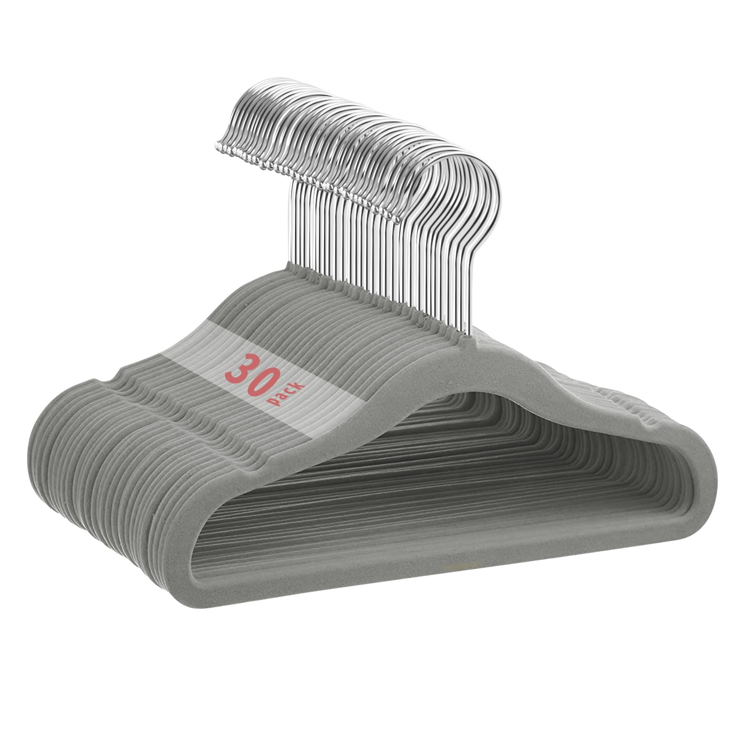 MangoKit Non-Slip Kids Velvet Hangers, Ultra-Slim Space Saving Baby Velvet Coat Hangers,360 Degree Rotatory Hook,Sturdy Baby Clothes Hanger 30 Pack (28cm,Grey)
