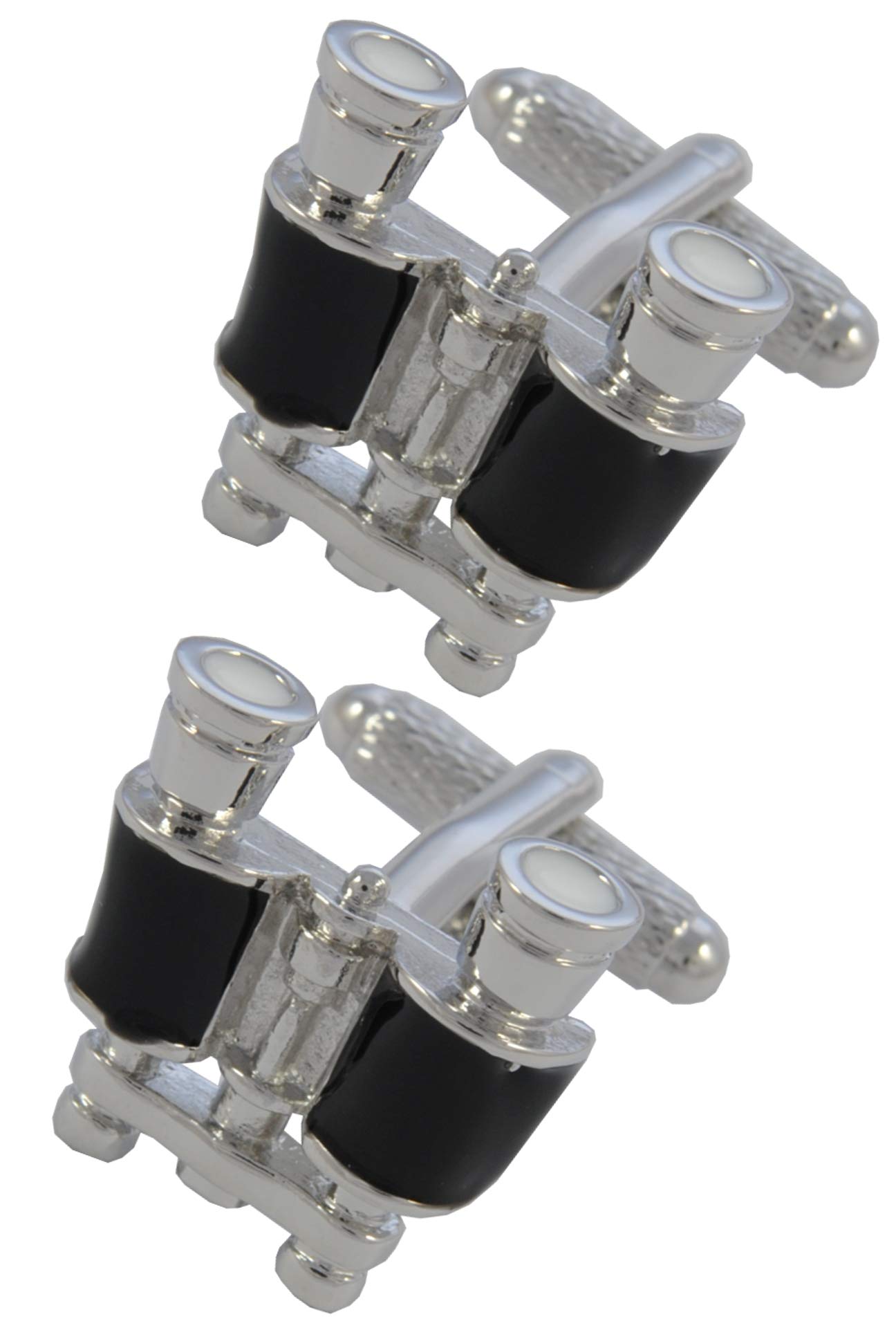 Cufflinks for Men + Presentation Box - Fun - Binoculars - Solid Brass Metal - Bird Watcher Train Spotter Sailor Astronomy - Silver and Black Colour - One Pair