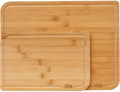 5five – Set mit 2 Bambus-Schneidebrettern – 35 x 25 cm und 22 x 15 cm, mit Nut – Küchenutensil