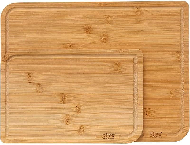 5five – Set mit 2 Bambus-Schneidebrettern – 35 x 25 cm und 22 x 15 cm, mit Nut – Küchenutensil