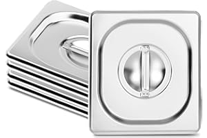 FSUON FUSON 4 Pack 1/6 Size Steam Table Pan Covers, Hotel Pans Lids with Handles, Stainless Steel Commercial Food Pan Lids for Steam Food Pans, NSF