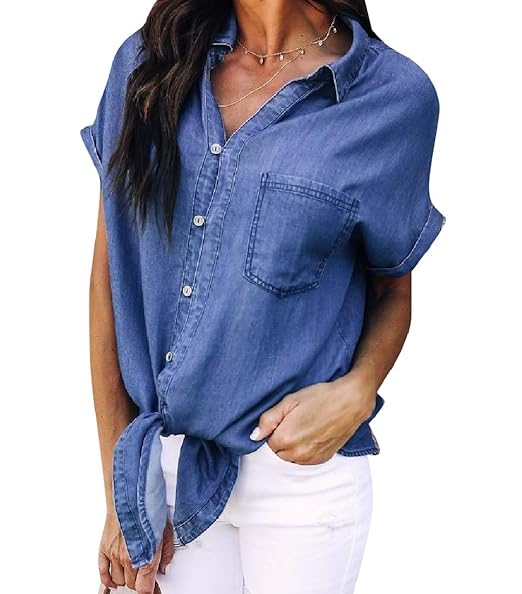 short sleeve denim shirt womens plus