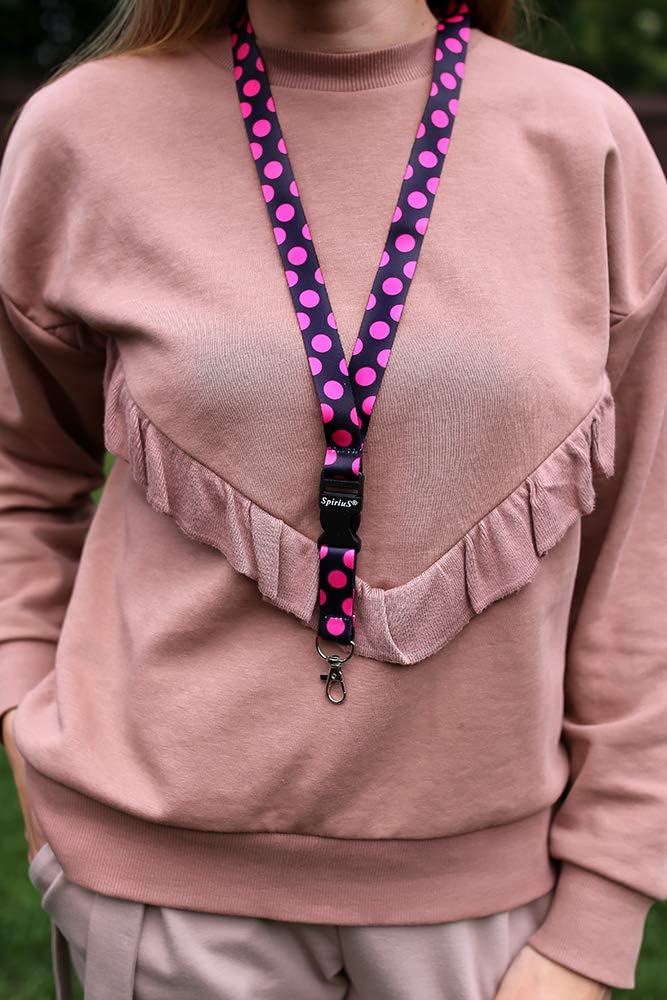 Spirius Original Multicolour Fashion Lanyard Neck Strap for ID Badge/Key Holder UK (Polka dot Pink), 2cm x 45cm - Image 3
