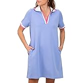 Meyhad Polo Mini Dress for Women Casual V Neck Short Sleeves Tennis Dress Contrast Trim Shirt Dress with Pockets