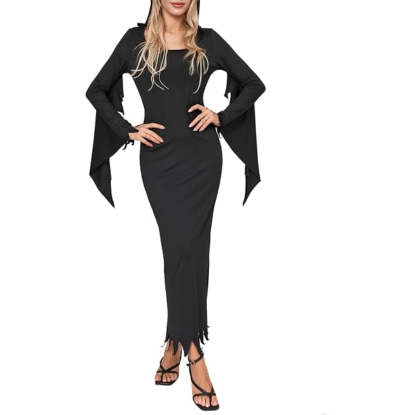chinese dress ladies Elegant Black Gothic Mesh Lace High Slit Witch Dress