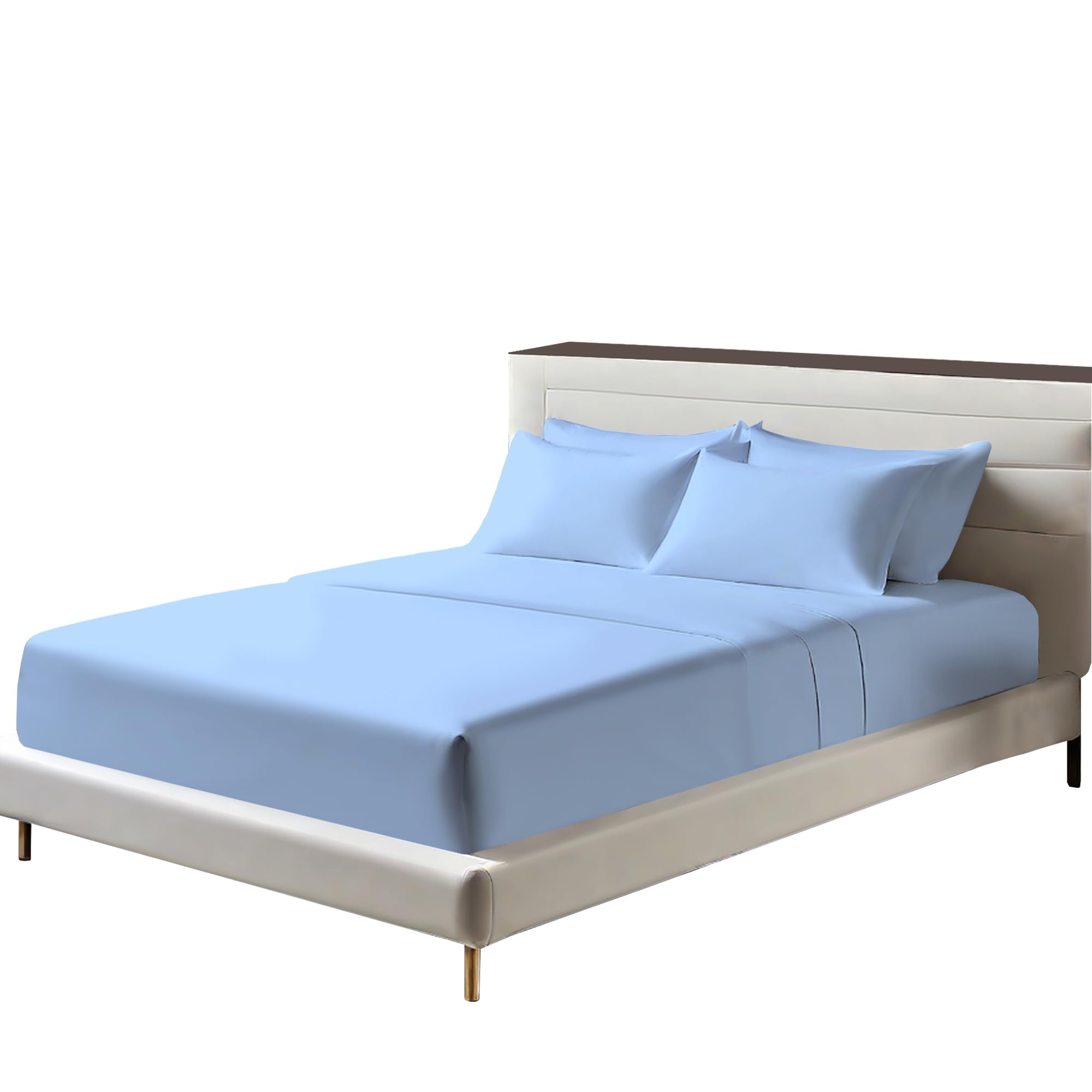 Egyptian Cotton Fitted Sheets 25cm Deep Mattress Pocket 200 Thread Count Fitted Bed Sheet- Soft & Comfortable Bottom Sheet (Blue, Single)