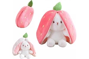 BSVOME Easter Bunny Stuffed Animals, Reversible Strawberry Carrot Bunny with Zipper Soft Plush Rabbit Stuffed Animal Doll for Boys Girls 7 Inches (Strawberry Bunny)