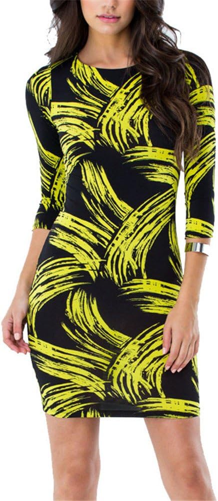 Cfanny Women's 3/4 Sleeves Fireworks Fly Neon Brushstroke Club Dress