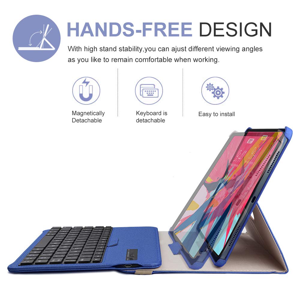 Keyboard Case iPad Pro 11 inch (A1980, A2013, A1934) [Support Apple Pencil Charging] - 360 Rotating - Detachable Keyboard - PU Leather Stand - iPad Pro 11 Keyboard Case, (Blue, 11 inch)