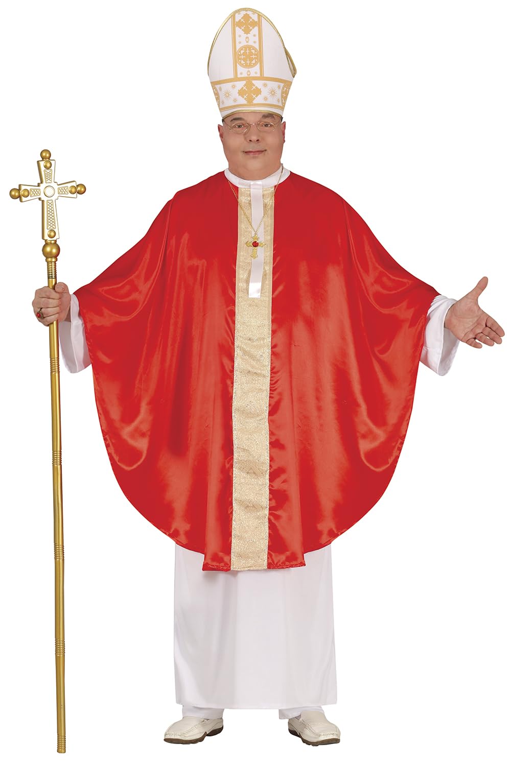 FIESTAS GUIRCA Pope Mens Fancy Dress Costume Red Cardinal Costume with Pope Hat Bishop Fancy Dress Men Adult Religious Dress Up Male Outfit (Large)