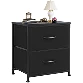 DUMOS Night Stand Small Dresser for Bedroom with 2 Drawers, Bedside Table | Fabric Bedside Storage Furniture, 20 Inch Tall End Side Table for Closet, Bedroom, Classic Black