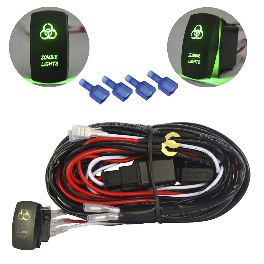 Amazon.com: mictuning LED Light Bar Wiring Harness 40Amp Relay ON-OFF Laser zombie  light Rocker Switch Green(2 Lead 12ft): Automotive