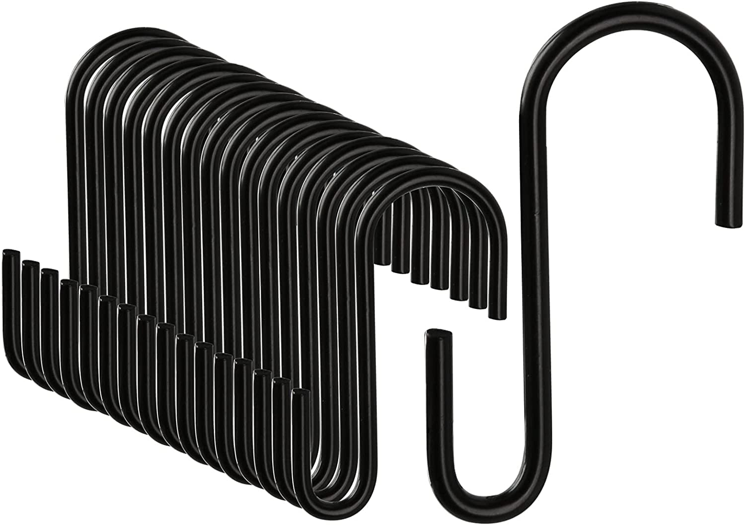 DONQL S Hooks for Hanging, 2.95-Inch Heavy Duty Small Kitchen S Shaped Stainless Steel Clips for Utensil, Clothes, Jeans, Fence, Plant, Baskets (Black, 30Pcs)