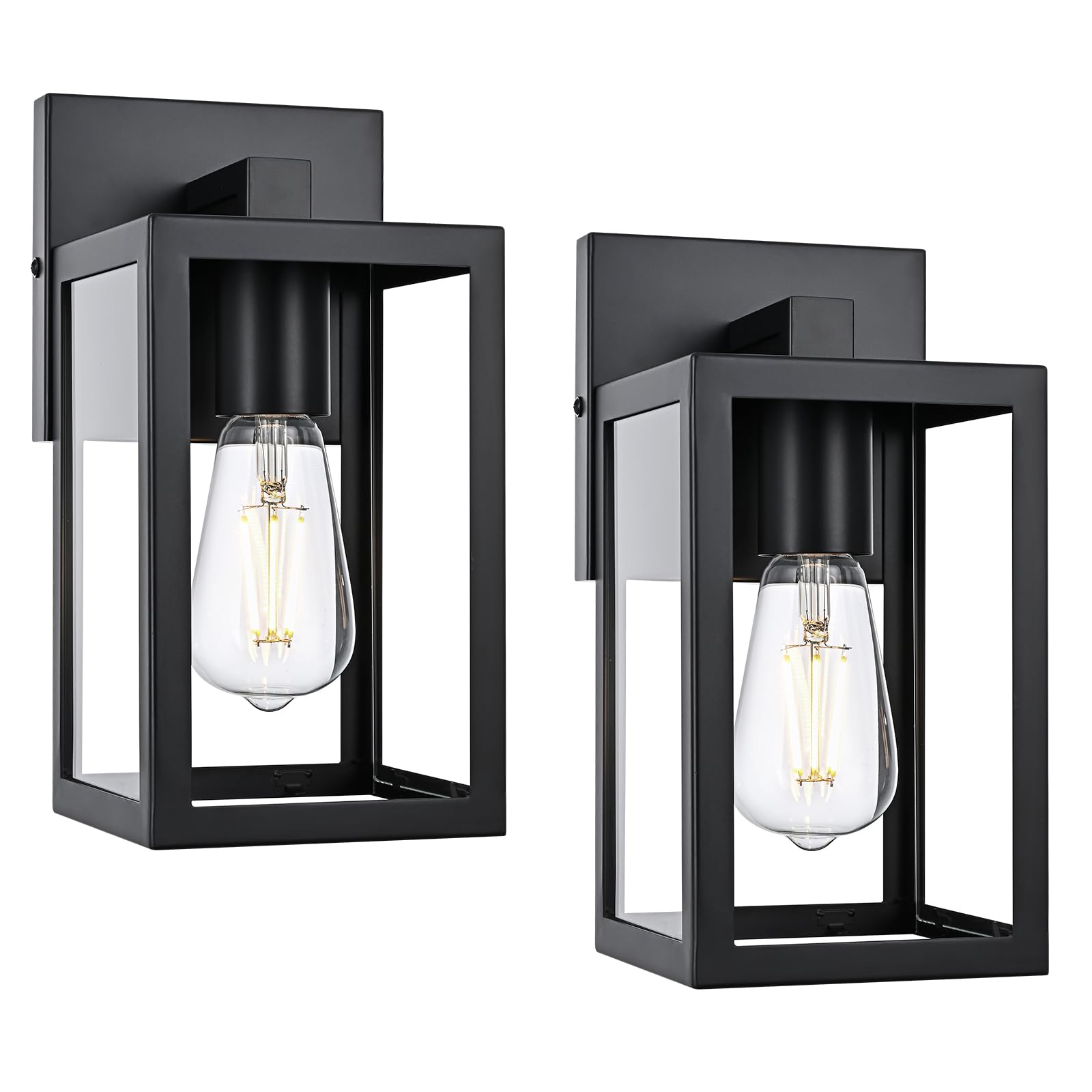 Photo 1 of QueeuQ 2 Pack Modern Outdoor Wall Sconce Lights,Black Outdoor Wall Light Fixtures,Waterproof Outside Front Porch Lantern for House,Patio,Garage with E12 Base