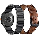 YEEJOK Compatible for Samsung Galaxy Watch 8 Bands Classic 46mm/Galaxy Watch 8 40mm 44mm Bands Stainless Steel Metal+Leather Watch Straps Replacement for Men Women Smartwatch Accessory
