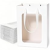 VAGREEZ Gift Bags with Window 15 Pack, Reusable Medium Kraft Paper Bags with Handles, 9.8x5.1x7.1inch in Assorted Colors and