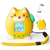 Silicone Case for Tamagotchi Paradise Electronic Pet - Cute Dog Protective Cover with 2Pcs Screen Protector and Button Cap Soft Stand Up Cover Carrying Lanyard (Yellow)