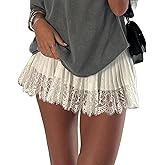 Women Cute Y2k Pleated Lace Slip Skirt Coquette Going Out Mini Skort Festival Rave Clubwear