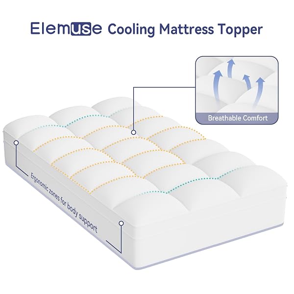 ELEMUSE TWIN XL MATTRESS TOPPER FOR COLLEGE DORM ROOM ESSENTIALS, THICK EXTRA LONG TWIN MATTRESS PAD FOR BACK PAIN RELIEF, PLUSH PILLOWTOP WITH ELASTIC DEEP POCKET, OVERFILLED DOWN ALTERNATIVE FILLING
