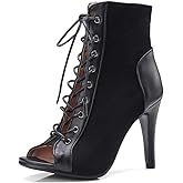 MIOKE Women's Peep Toe Dance Stilettos High Heels Sandals Fashion Sexy Lace Up Ladies Dress Pumps Ankle Booties