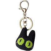 ZIUGLIKAL Funny Unique Cute Black Cat Keychain Handmade Crochet Plush Keychain Interesting Women's Bag Car Charms Couple's (Black Cat's Head)