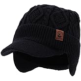 Gvatasz Winter Beanie with Brim Thick Fleece Knit Hat Short Brim Newsboy Hats Warm Earflaps Slouchy Skull Ski Caps