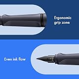 LAMY Safari Steel Black Fountain Pen with Ergonomic Grip M Nib & T 10 Blue view 2