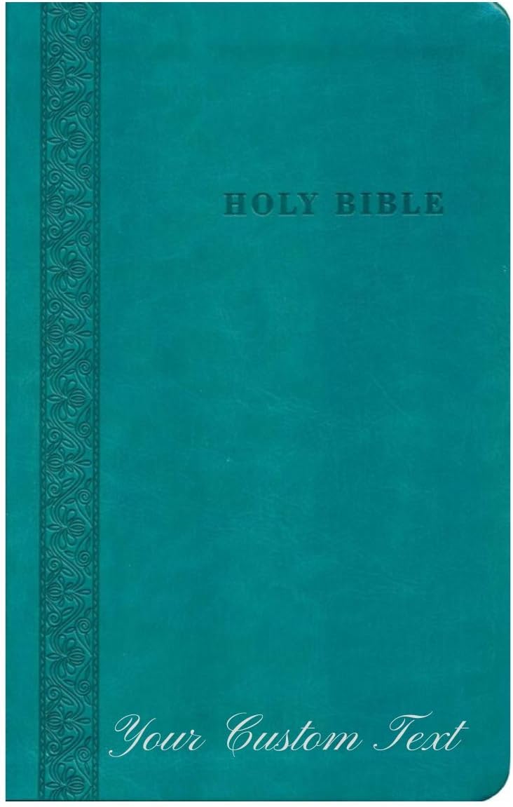 Personalized Bible Custom Text KJV Thinline Reference Bible Portable Easy-to-Read Turquoise King James Version Custom Made Gift for Baptism Christenings Birthdays Celebrations