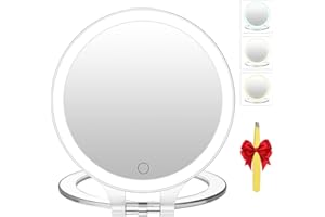 FASCINATE Magnifying Mirror 10X 1X Double Sided Magnification Makeup Vanity Mirror Rechargeable Lighted Mirror with 3 Color Setting Adjustable Rotation LED Vanity Desk Mirror