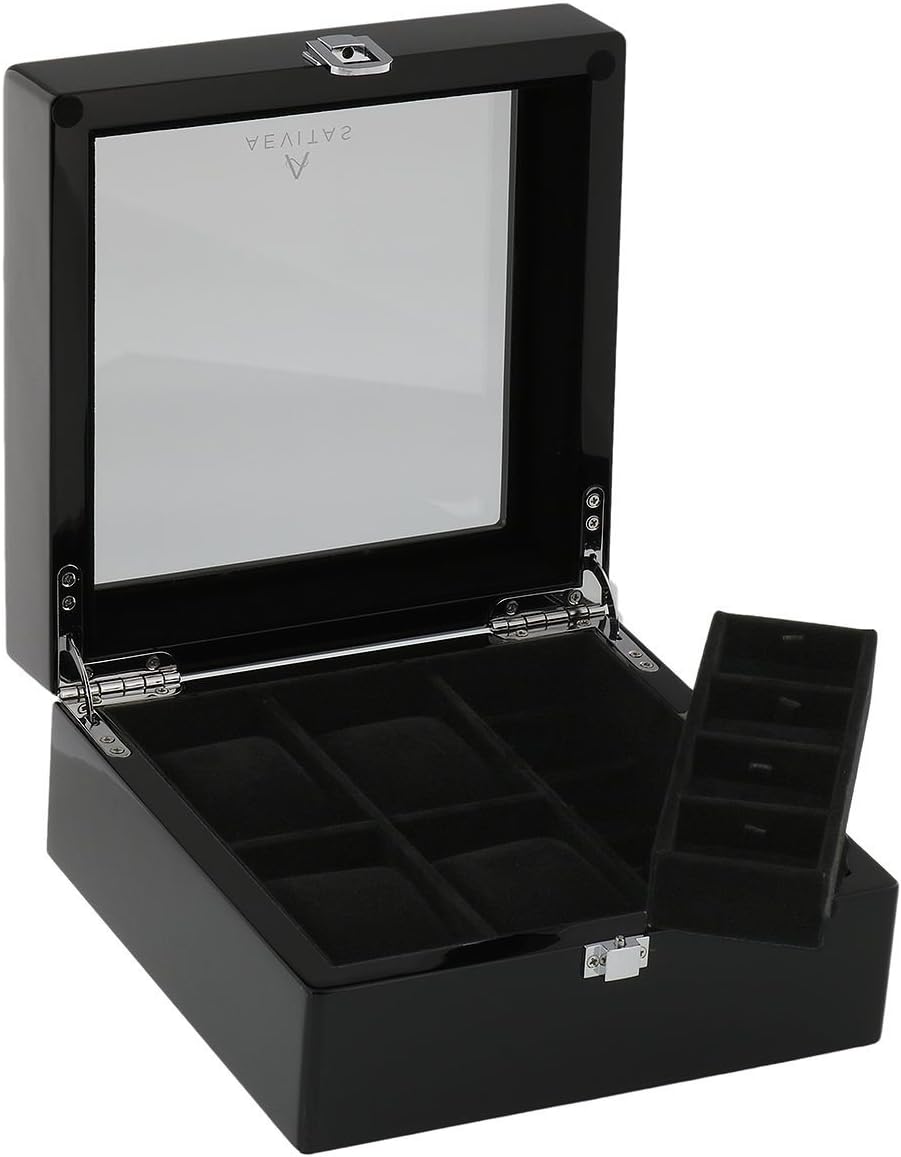Piano Black High Gloss Watch Box by Aevitas (4 Watches 8 Cuffinks)