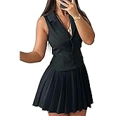 Molisry Women's Skirt Set 2 Piece Outfits Button Down Blazer Vest High Waisted Pleated Mini Skirt Business Outfits