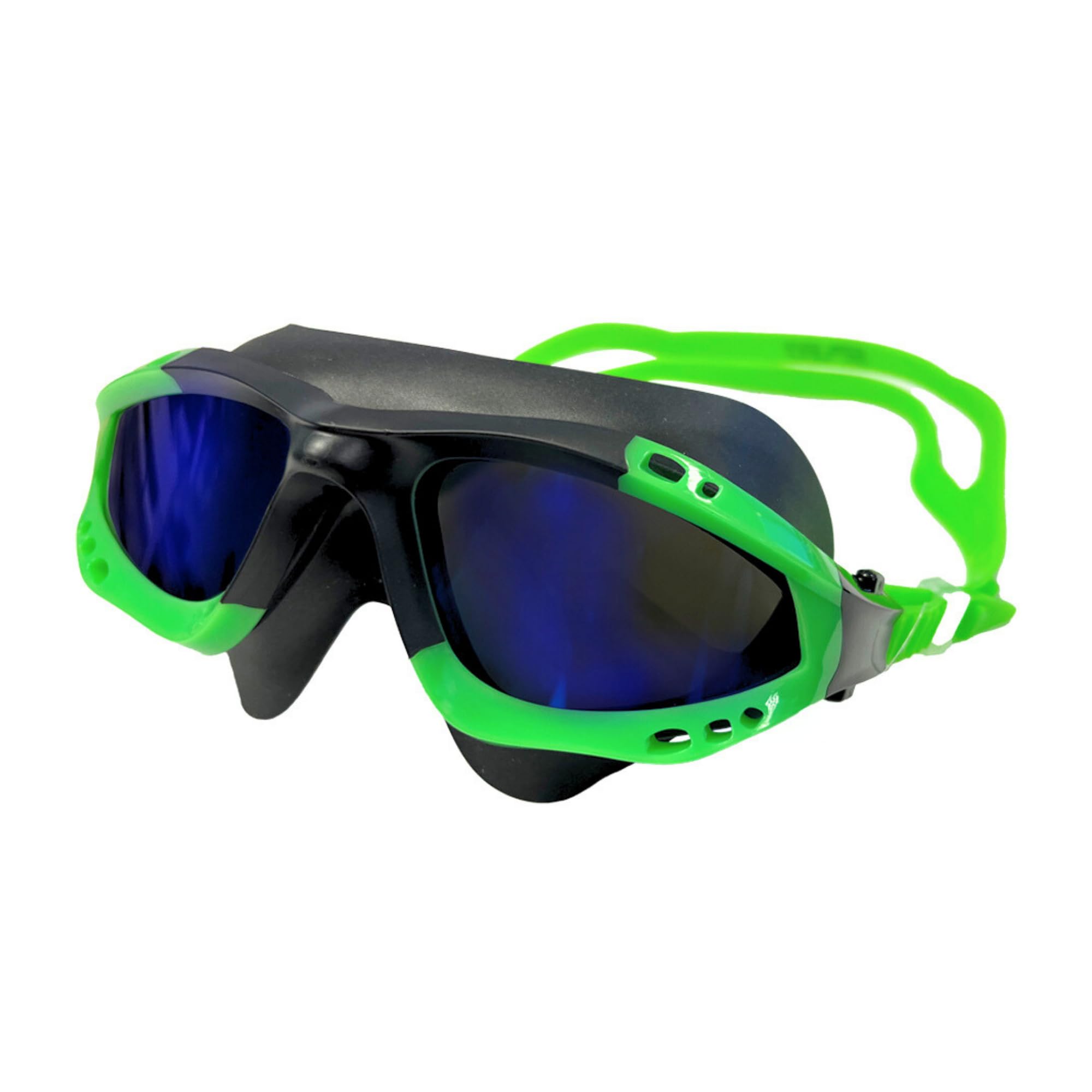 SPURT Noosa Green Anti-Fog UV Protected Swim Goggles - Swimming Goggles with Durable Silicone Build with Mirror Lens - Swimming Goggles for Beginner & Veteran Swimmers - Black/Neon Green