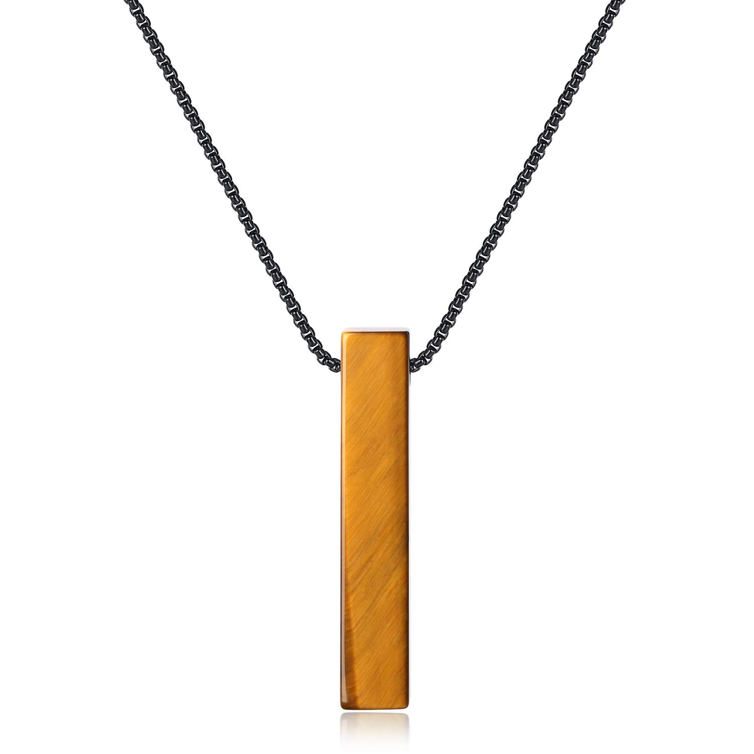 COAI Simple Bar Crystal Necklace for Women Men, Tiger Eye 60cm