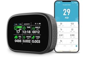 BCETASY 18-in-1 Smart Air Quality Monitor - Indoor WiFi Air Quality Detector with Dual Chip, Real-Time for AQI, CO2, PM2.5, PM1.0, PM10, TVOC, HCHO, Time Display, Temperature & Humidity with APP (Black-Black)