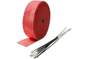Etopars 5CM X 5M Fiberglass Roll Red Racing Exhaust Heat Header Pipe Wrap Tape Shield Sleeve Thermal Protection 6 Locking Tie