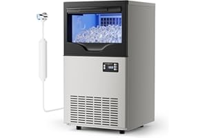 ECOJOY Under Counter Ice Machine, Commercial Ice Maker with Ice Storage, Stainless Steel Freestanding, Self Cleaning Ice Makers for Home/Restaurant/Bar (1, 100LBS/24H)